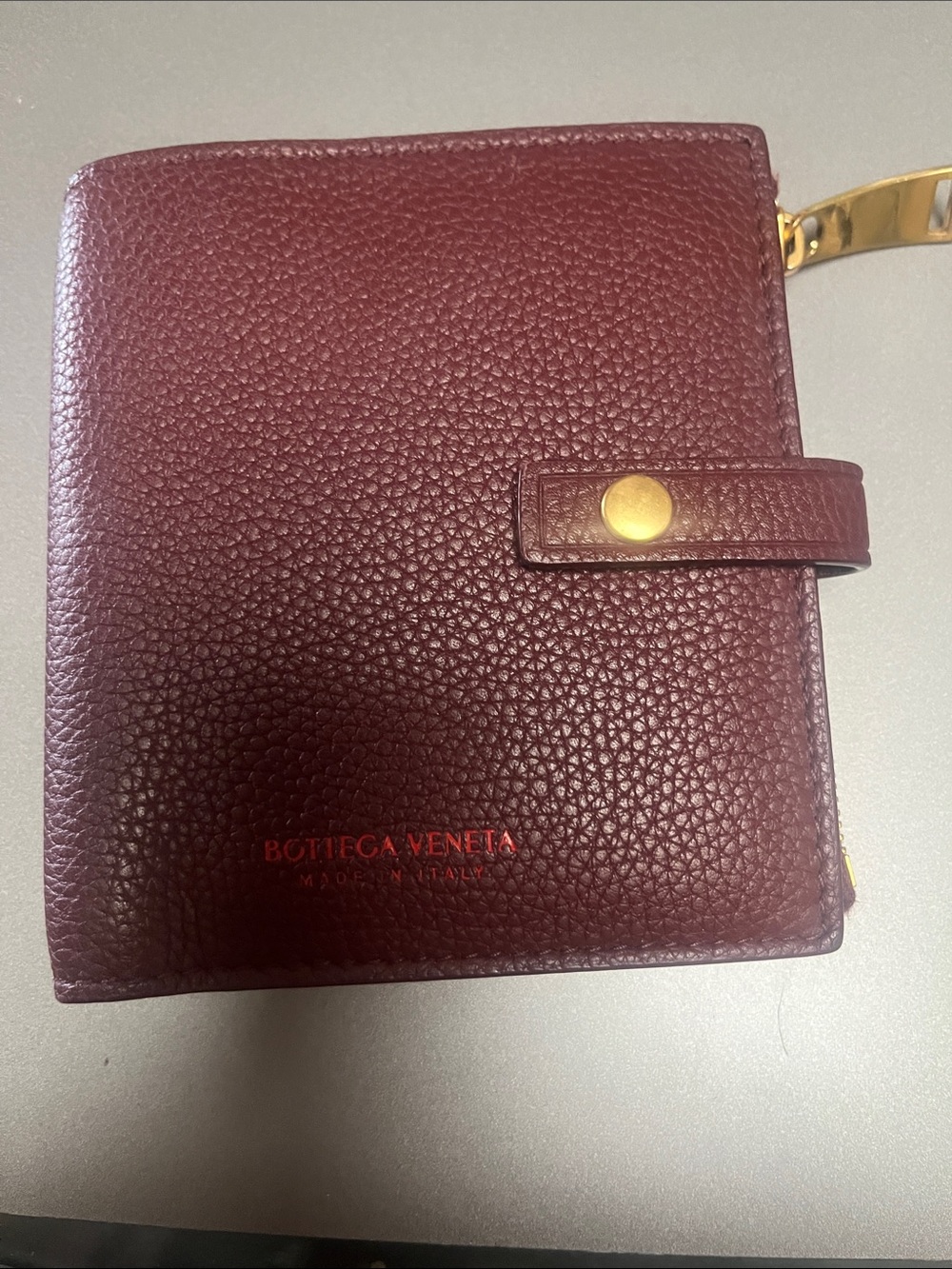 Bottega Veneta Burgundy Textured Leather Wallet with Gold Snap